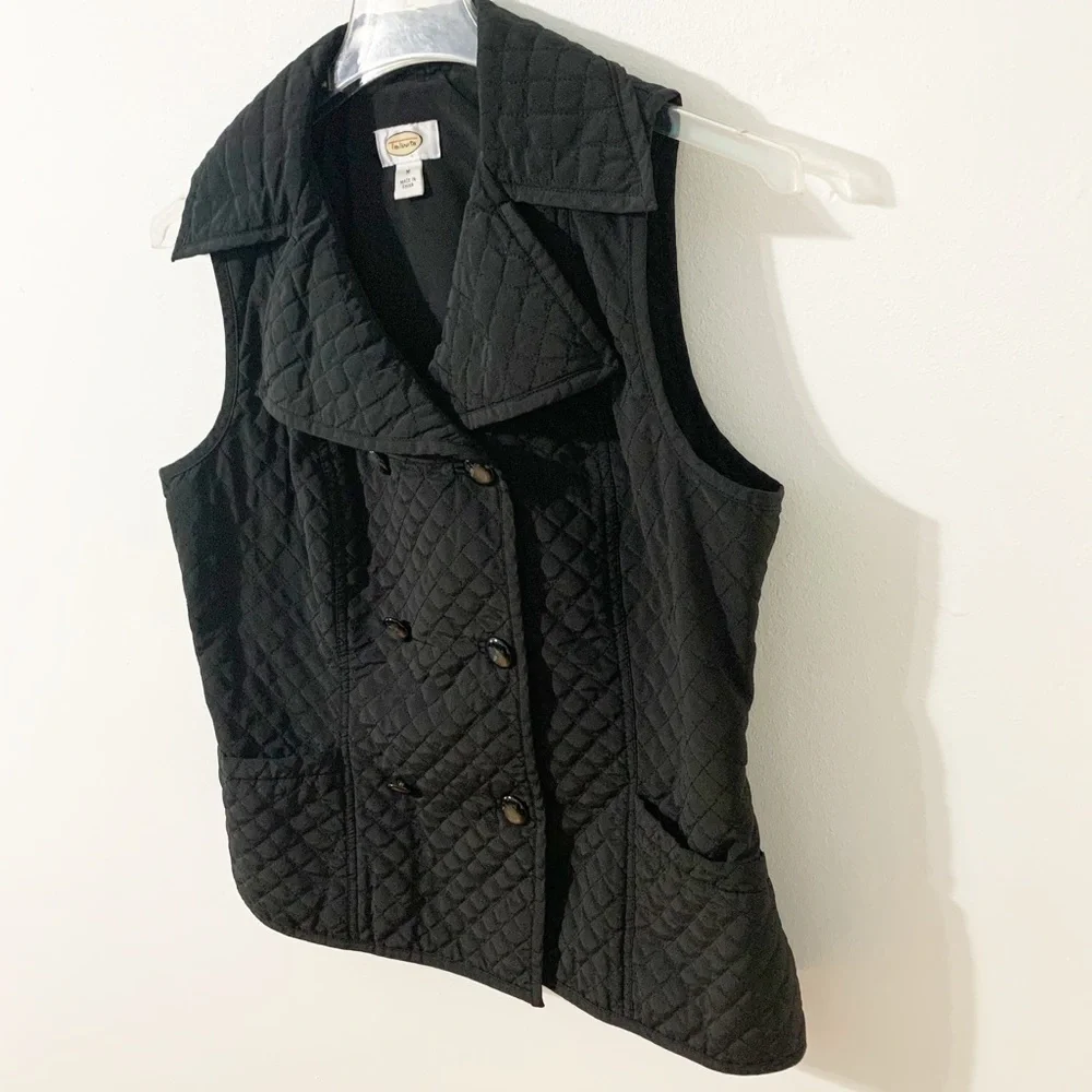 Talbots Quilted Double Breasted Button Front Vest with Lapels Pockets Insulted